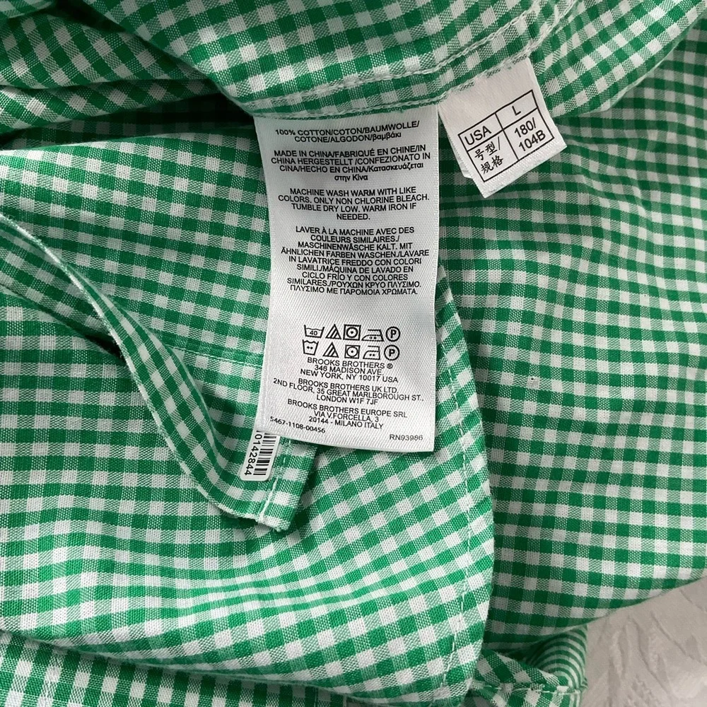 Brooks Brothers 1818 orig polo Regent Mens Size Large Shirt Green Check - Picture 8 of 9